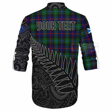 Calder Crest Tartan Ghillie Kilt Shirt with New Zealand Silver Fern Half Style - Tartan Vibes Clothing