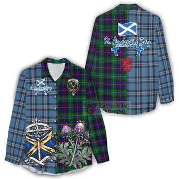 Tartan Vibes Clothing Calder Tartan Women's Casual Shirt Happy St. Andrew's Day Half Tartan Style