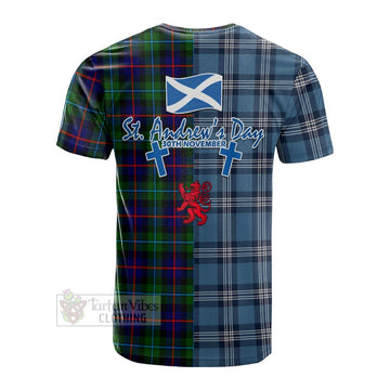 Calder Tartan Cotton T-shirt Happy St. Andrew's Day Half Tartan Style - Tartan Vibes Clothing