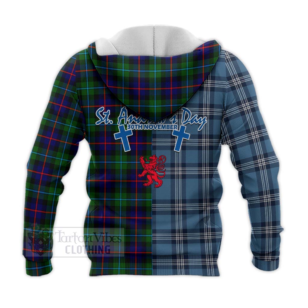 Calder Tartan Knitted Hoodie Happy St. Andrew's Day Half Tartan Style - Tartan Vibes Clothing
