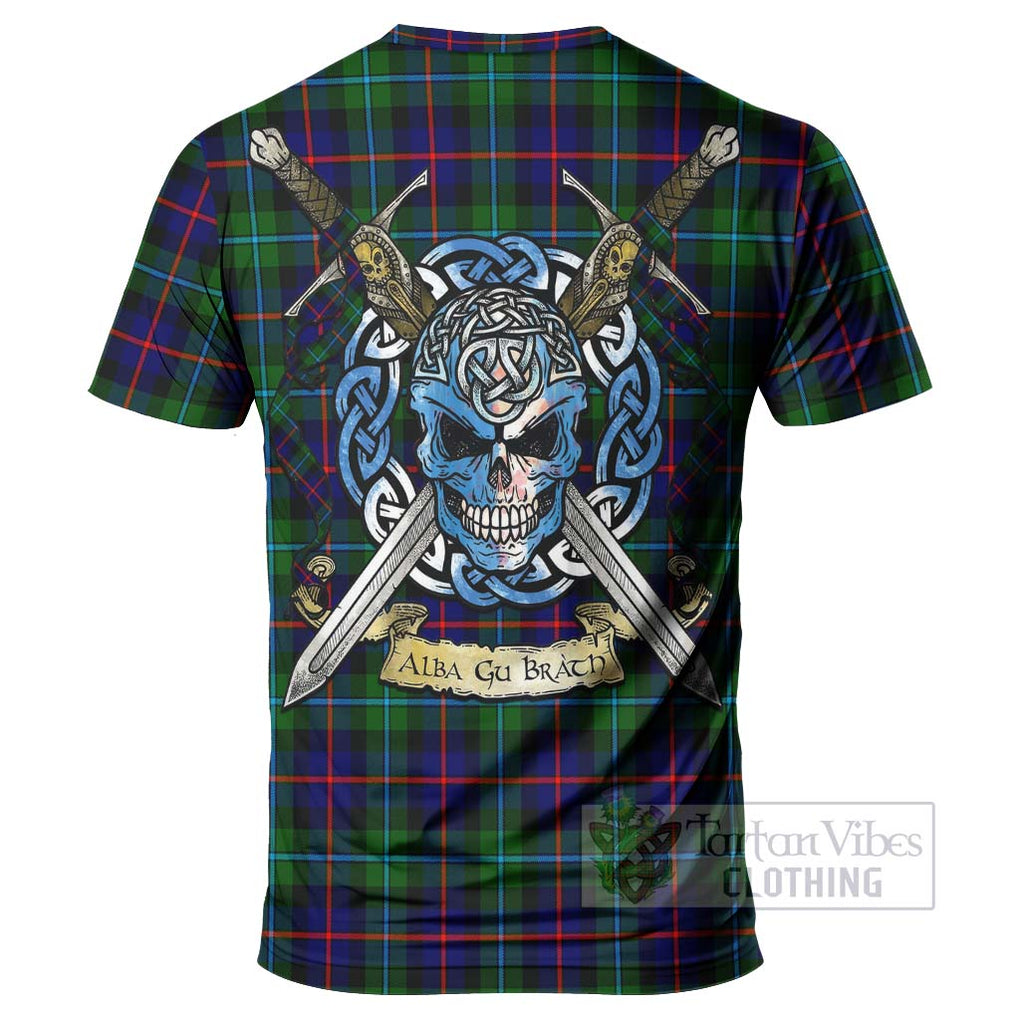 Calder Tartan T-Shirt with Family Crest Celtic Skull Style - Tartan Vibes Clothing
