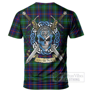 Calder Tartan T-Shirt with Family Crest Celtic Skull Style - Tartan Vibes Clothing