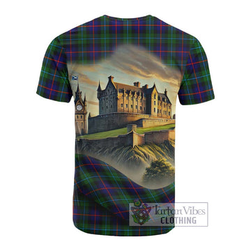 Calder Tartan Family Crest Cotton T-shirt with Scottish Ancient Castle Style - Tartan Vibes Clothing