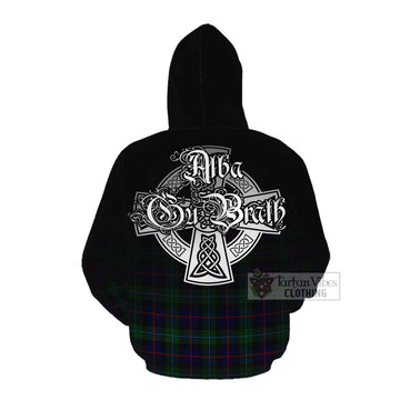 Tartan Vibes Clothing Calder Tartan Cotton Hoodie Featuring Alba Gu Brath Family Crest Celtic Inspired