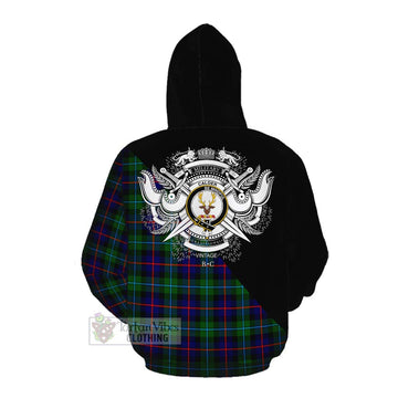 Calder Tartan Cotton Hoodie with Family Crest and Military Logo Style Pullover Hoodie - Tartan Vibes Clothing