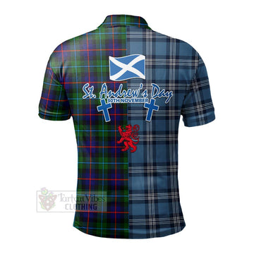 Calder Tartan Polo Shirt Happy St. Andrew's Day Half Tartan Style - Tartan Vibes Clothing