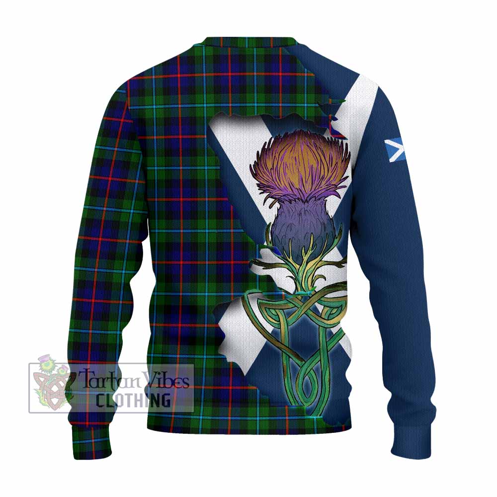 Tartan Vibes Clothing Calder Tartan Family Crest Knitted Sweater Scottish Thistle Celtic Inspired