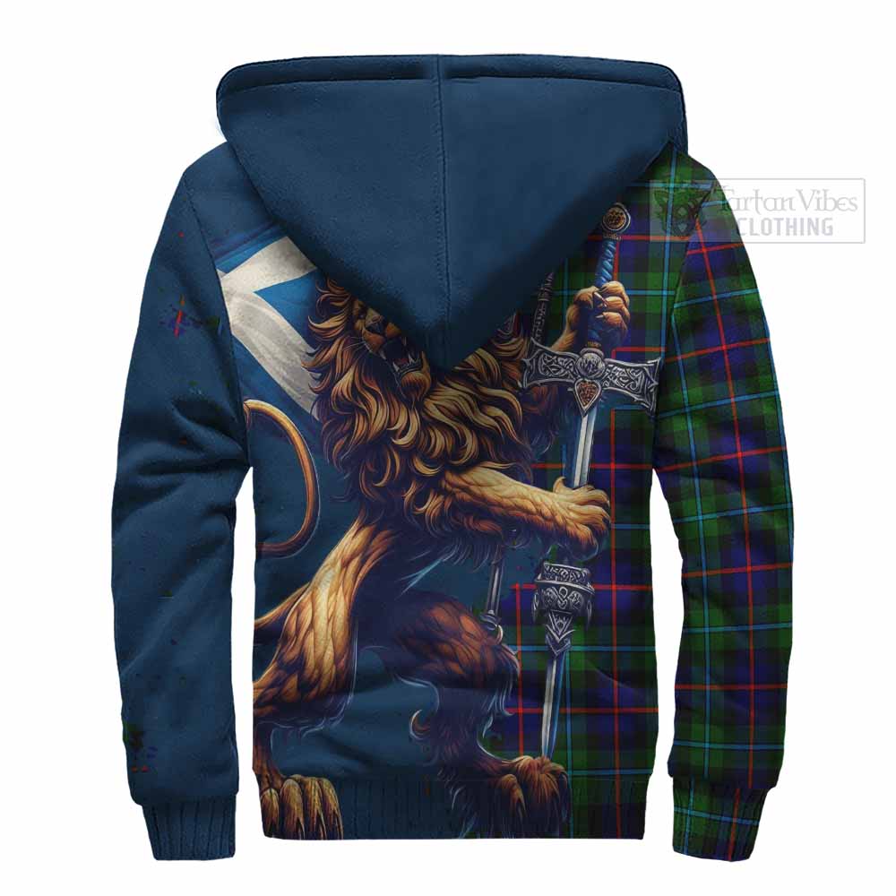 Tartan Vibes Clothing Calder Tartan Family Crest Sherpa Hoodie with Scottish Majestic Lion