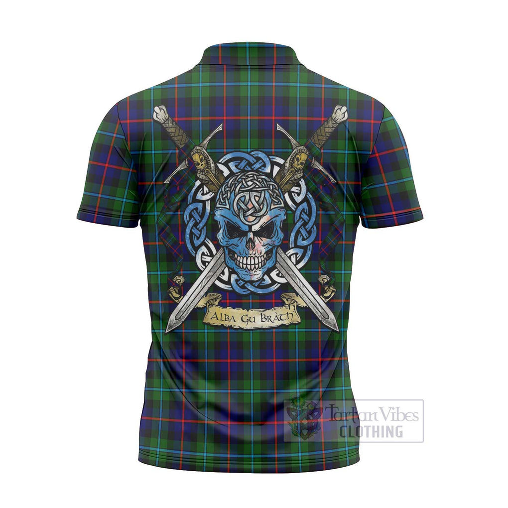 Calder Tartan Zipper Polo Shirt with Family Crest Celtic Skull Style - Tartan Vibes Clothing