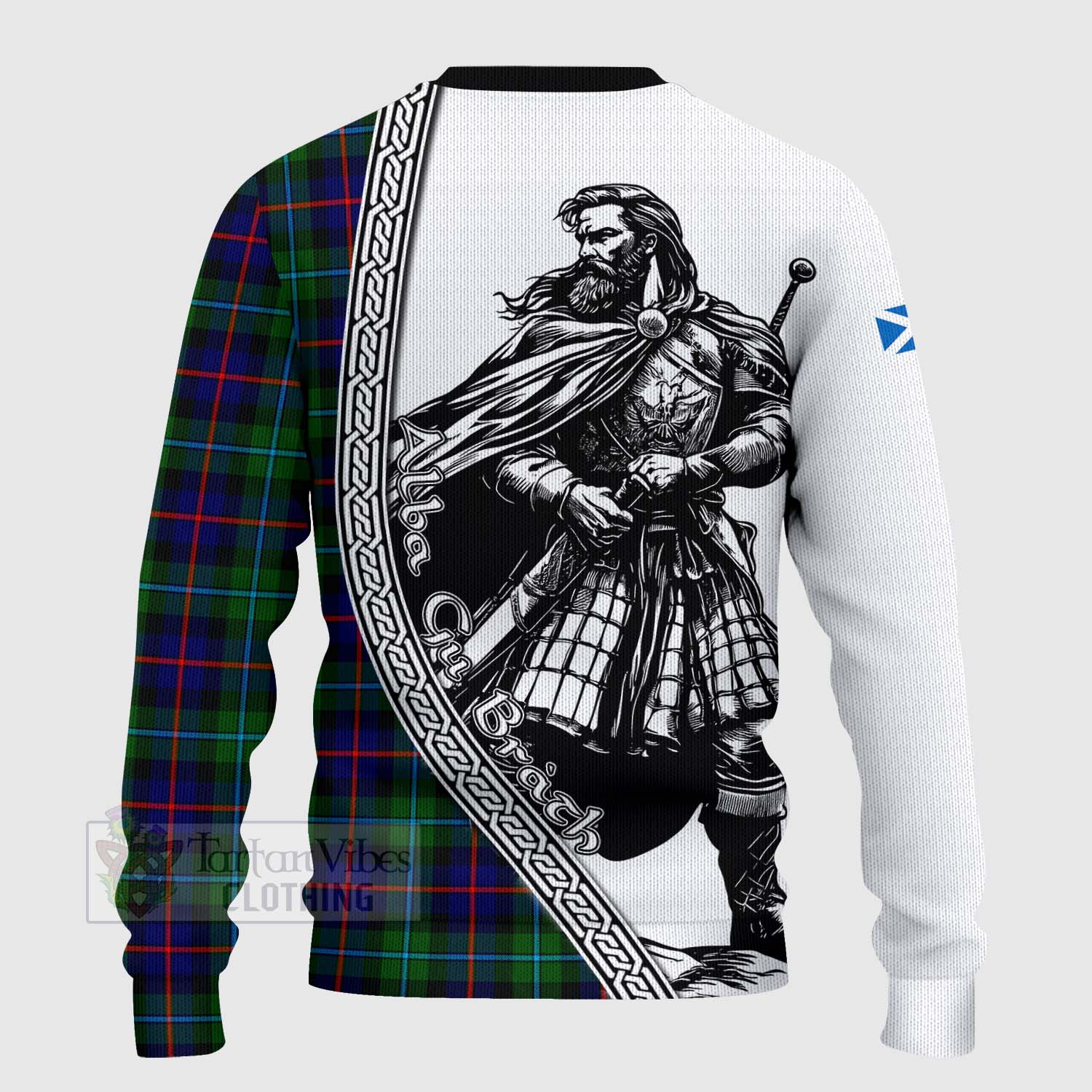 Calder Tartan Clan Crest Knitted Sweater with Highlander Warrior Celtic Style - Tartan Vibes Clothing