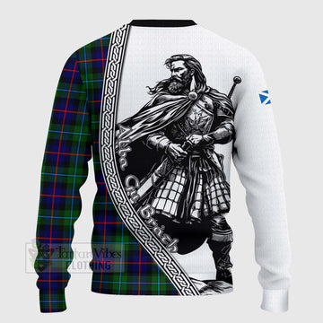 Calder Tartan Clan Crest Knitted Sweater with Highlander Warrior Celtic Style - Tartan Vibes Clothing