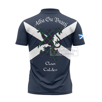 Calder Tartan Lion Rampant Zipper Polo Shirt Proudly Display Your Heritage with Alba Gu Brath and Clan Name - Tartan Vibes Clothing