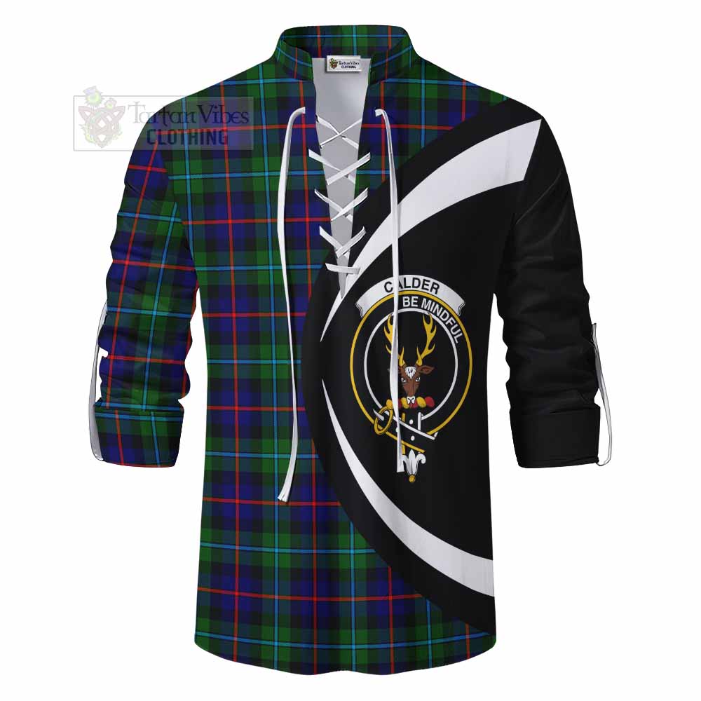 Calder Tartan Ghillie Kilt Shirt with Family Crest Circle Style - Tartan Vibes Clothing