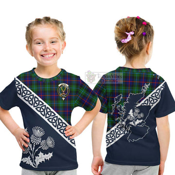 Calder Tartan Kid T-Shirt Featuring Thistle and Scotland Map - Tartan Vibes Clothing
