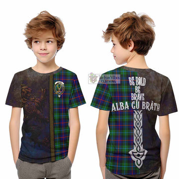 Calder Tartan Family Crest Kid T-Shirt Alba Gu Brath Be Brave Lion Ancient Style - Tartan Vibes Clothing