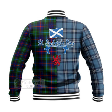 Calder Tartan Baseball Jacket Happy St. Andrew's Day Half Tartan Style - Tartan Vibes Clothing