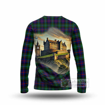 Calder Tartan Family Crest Long Sleeve T-Shirt with Scottish Ancient Castle Style - Tartan Vibes Clothing