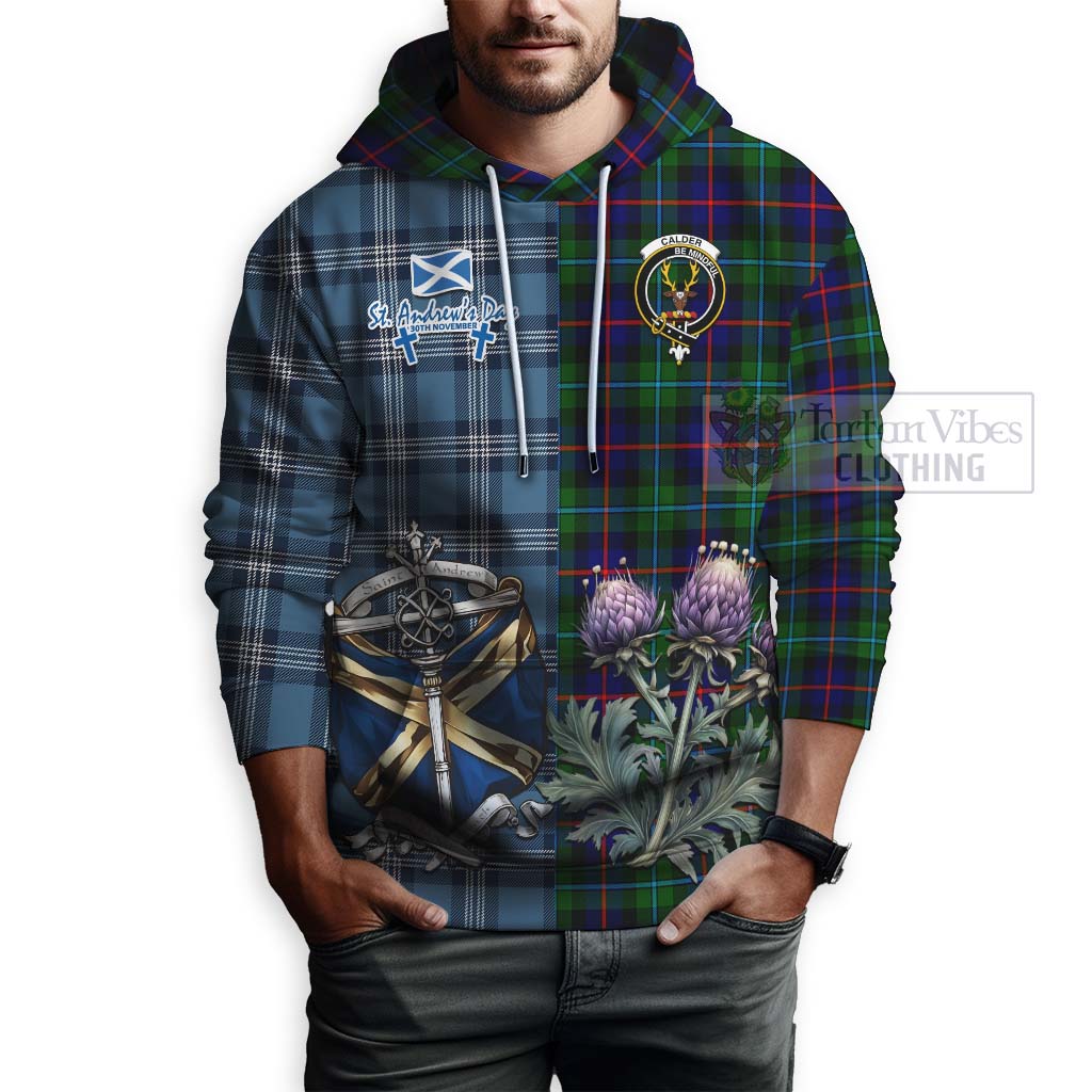 Calder Tartan Hoodie Happy St. Andrew's Day Half Tartan Style - Tartan Vibes Clothing