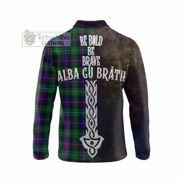 Calder Tartan Family Crest Long Sleeve Polo Shirt Alba Gu Brath Be Brave Lion Ancient Style - Tartan Vibes Clothing