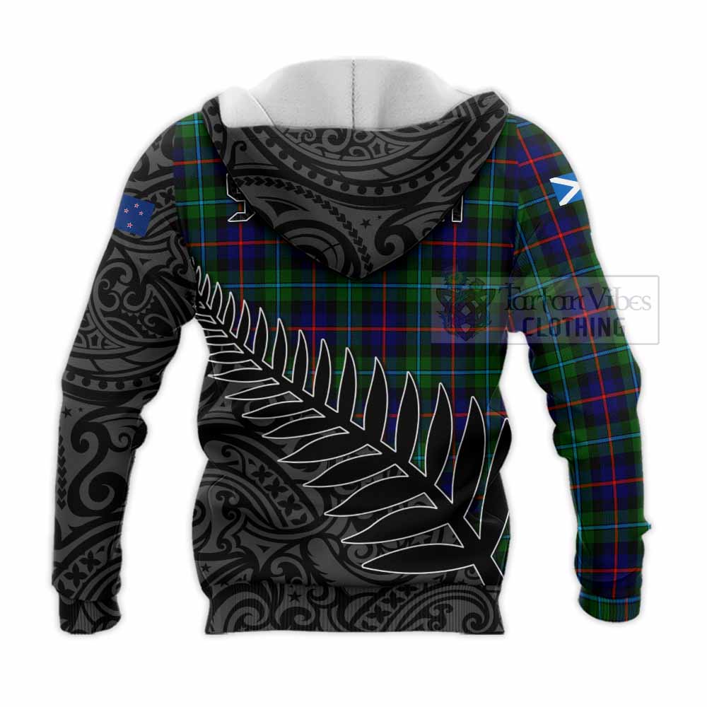 Tartan Vibes Clothing Calder Crest Tartan Knitted Hoodie with New Zealand Silver Fern Half Style