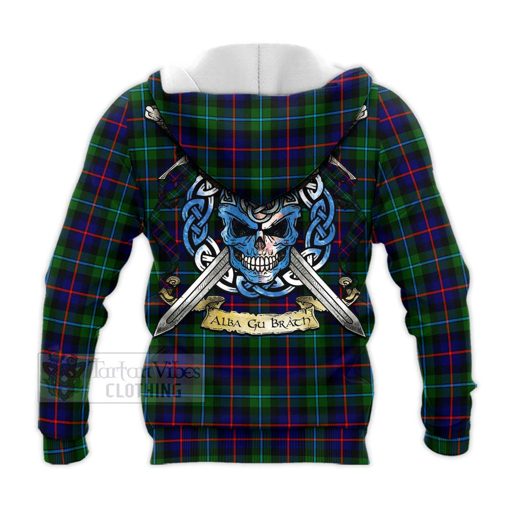 Calder Tartan Knitted Hoodie with Family Crest Celtic Skull Style - Tartan Vibes Clothing