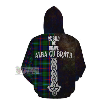 Calder Tartan Family Crest Cotton Hoodie Alba Gu Brath Be Brave Lion Ancient Style Pullover Hoodie - Tartan Vibes Clothing