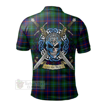 Calder Tartan Polo Shirt with Family Crest Celtic Skull Style - Tartan Vibes Clothing