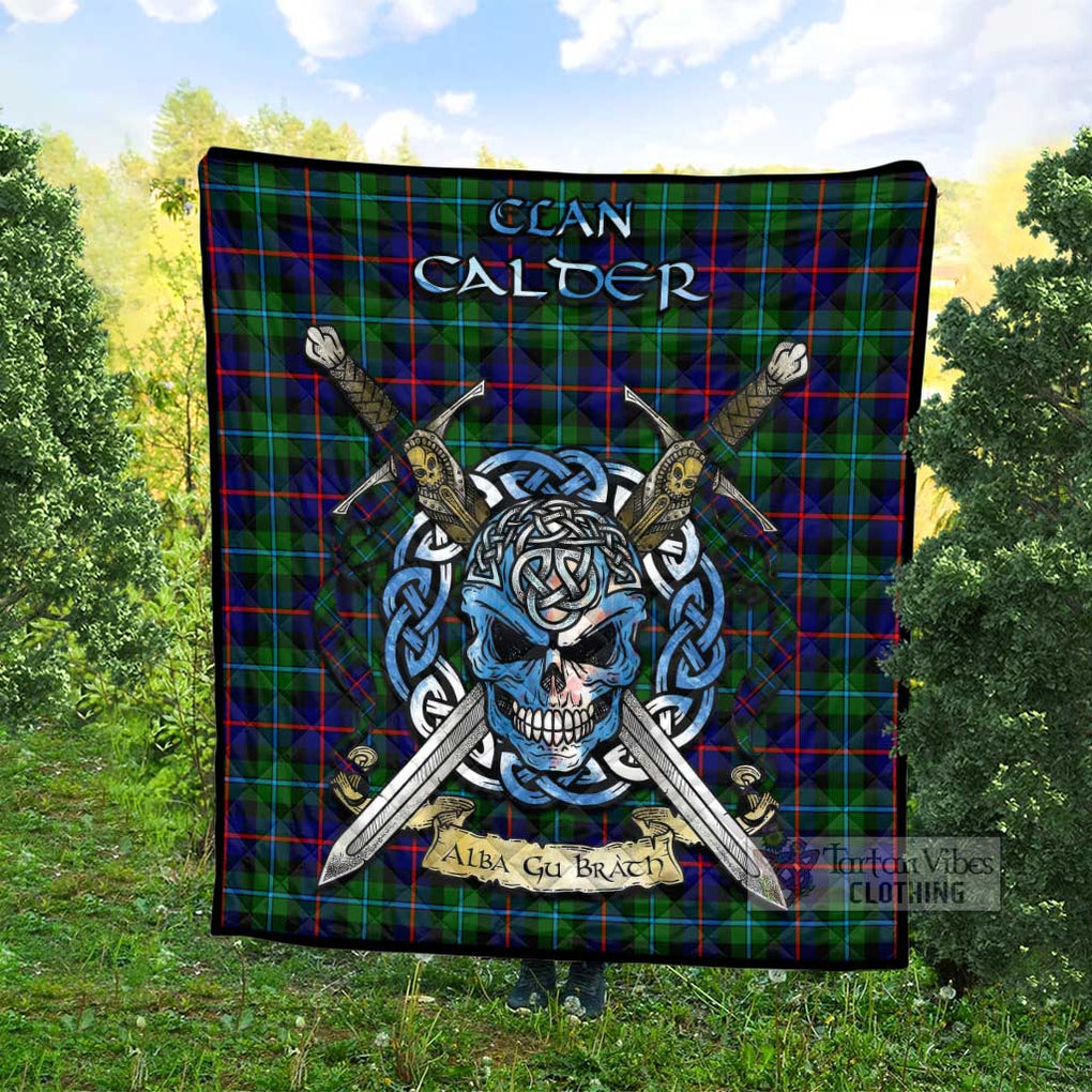 Tartan Vibes Clothing Calder Tartan Quilt with Celtic Skull Alba Gu Brath Style