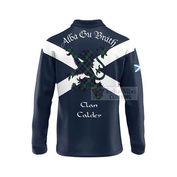 Calder Tartan Lion Rampant Long Sleeve Polo Shirt Proudly Display Your Heritage with Alba Gu Brath and Clan Name - Tartan Vibes Clothing
