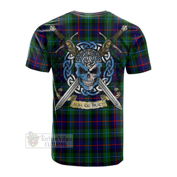 Calder Tartan Cotton T-shirt with Family Crest Celtic Skull Style Men's Shirt - Tartan Vibes Clothing