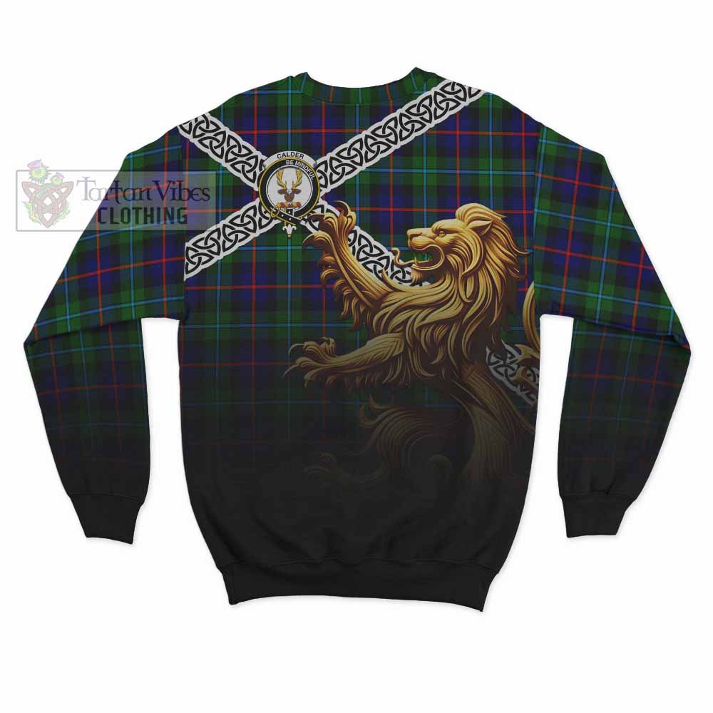 Calder Crest Tartan Sweatshirt with Golden Lion Emblem Celtic Style - Tartan Vibes Clothing