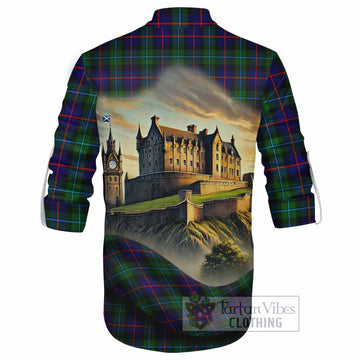Calder Tartan Family Crest Ghillie Kilt Shirt with Scottish Ancient Castle Style - Tartan Vibes Clothing