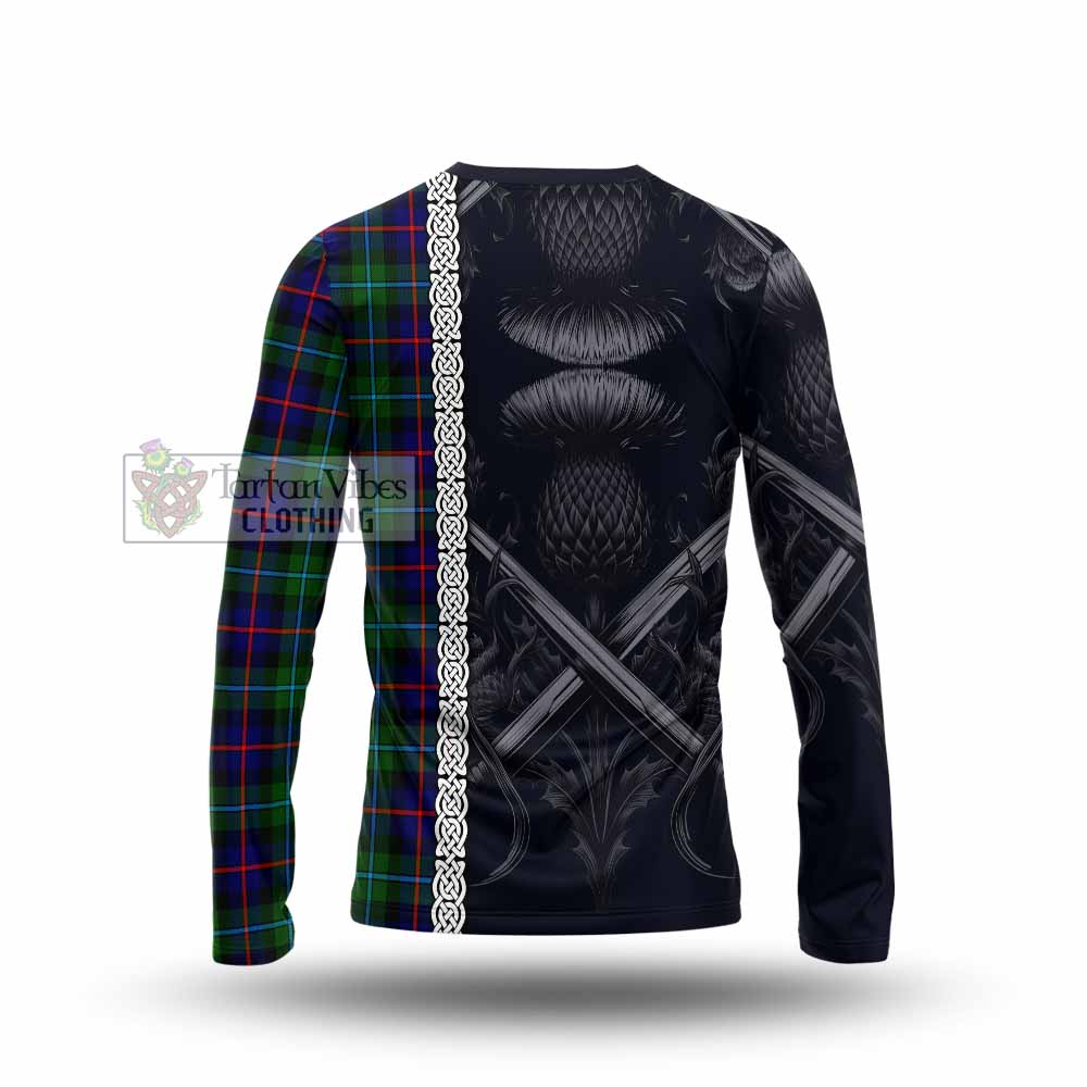 Calder Tartan Long Sleeve T-Shirt with Family Crest Cross Sword Thistle Celtic Vibes - Tartan Vibes Clothing
