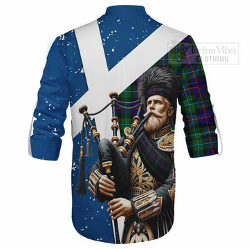 Tartan Vibes Clothing Calder Tartan Ghillie Kilt Shirt with Family Crest Scottish Bagpiper Vibes