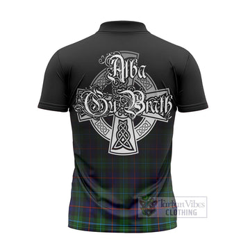 Calder Tartan Zipper Polo Shirt Featuring Alba Gu Brath Family Crest Celtic Inspired