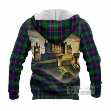 Calder Tartan Family Crest Knitted Hoodie with Scottish Ancient Castle Style