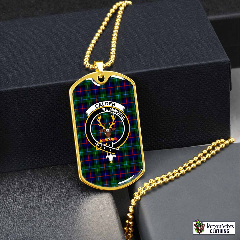 Calder Tartan Dog Tag Necklace with Family Crest Gold No - Tartan Vibes Clothing