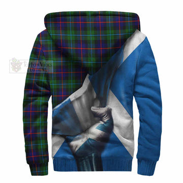 Calder Tartan Sherpa Hoodie with Family Crest Scotland Patriotic Style - Tartan Vibes Clothing