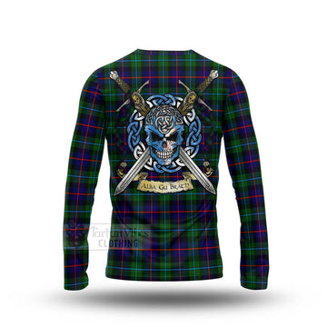Calder Tartan Long Sleeve T-Shirt with Family Crest Celtic Skull Style - Tartan Vibes Clothing