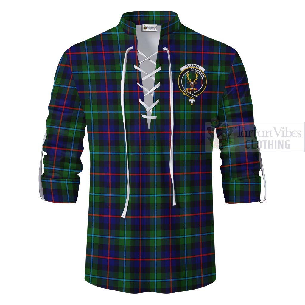 Tartan Vibes Clothing Calder Tartan Ghillie Kilt Shirt with Family Crest Celtic Skull Style