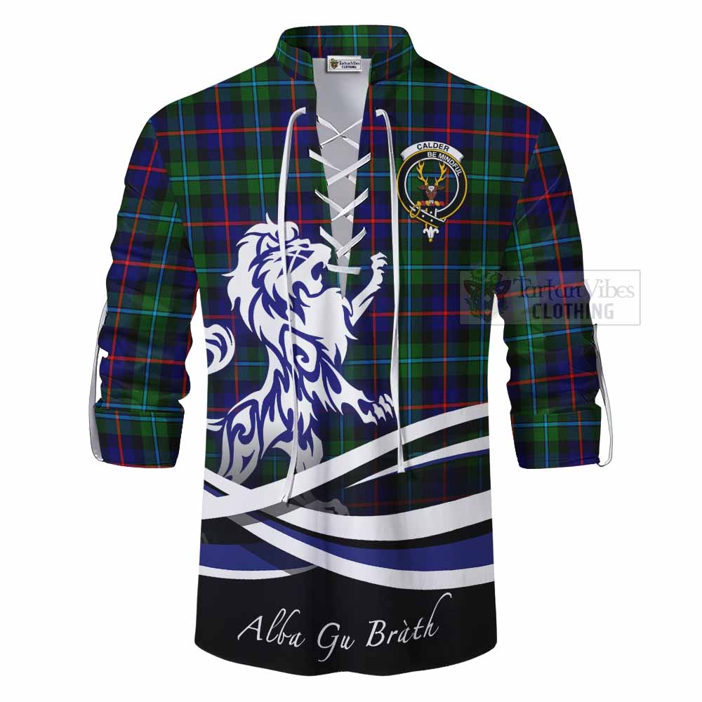 Tartan Vibes Clothing Calder Tartan Ghillie Kilt Shirt with Alba Gu Brath Regal Lion Emblem