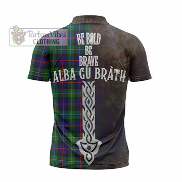 Tartan Vibes Clothing Calder Tartan Family Crest Zipper Polo Shirt Alba Gu Brath Be Brave Lion Ancient Style