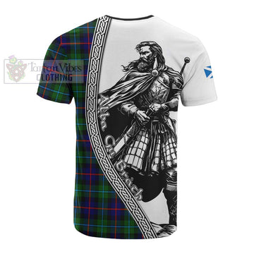 Calder Tartan Clan Crest Cotton T-shirt with Highlander Warrior Celtic Style - Tartan Vibes Clothing