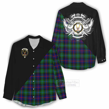 Calder Tartan Women's Casual Shirt with Family Crest and Military Logo Style - Tartan Vibes Clothing