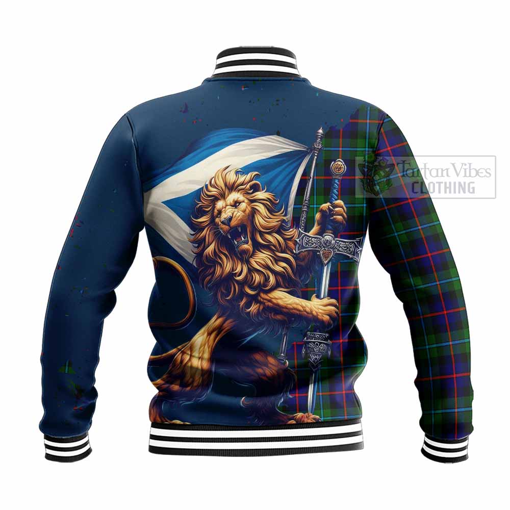 Calder Tartan Family Crest Baseball Jacket with Scottish Majestic Lion - Tartan Vibes Clothing