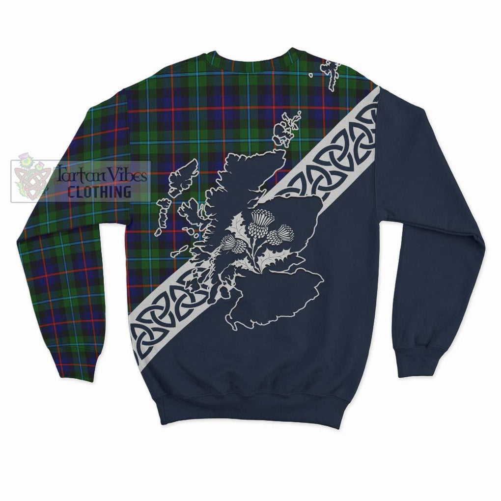 Calder Tartan Sweatshirt Featuring Thistle and Scotland Map - Tartan Vibes Clothing