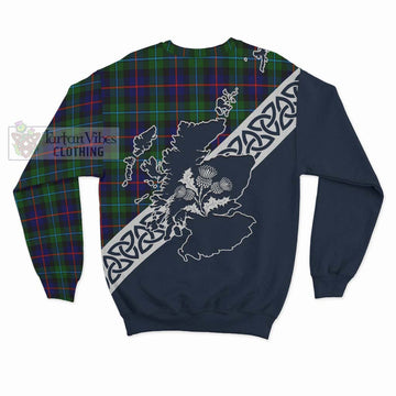 Calder Tartan Sweatshirt Featuring Thistle and Scotland Map - Tartan Vibes Clothing