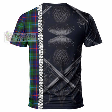Calder Tartan T-Shirt with Family Crest Cross Sword Thistle Celtic Vibes - Tartan Vibes Clothing
