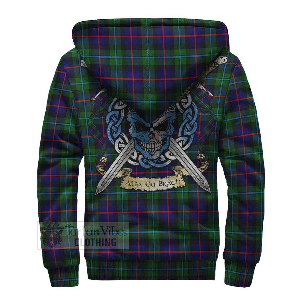 Calder Tartan Sherpa Hoodie with Family Crest Celtic Skull Style - Tartan Vibes Clothing