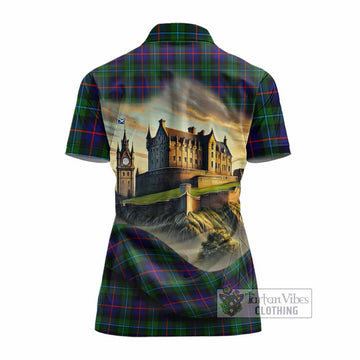 Tartan Vibes Clothing Calder Tartan Family Crest Women's Polo Shirt with Scottish Ancient Castle Stype